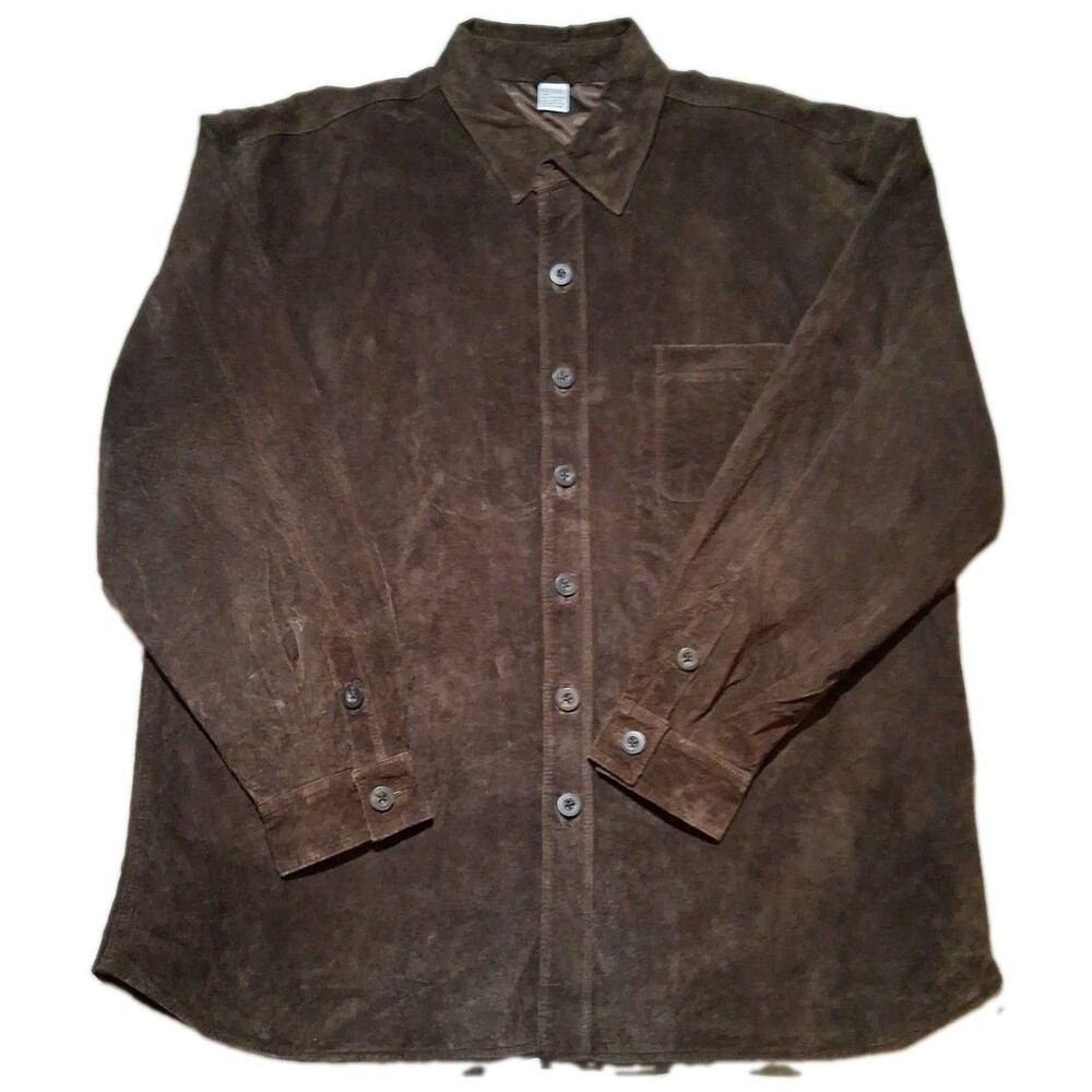 Mens Suede Leather Shirt Jacket Brown Western Size XL Lined